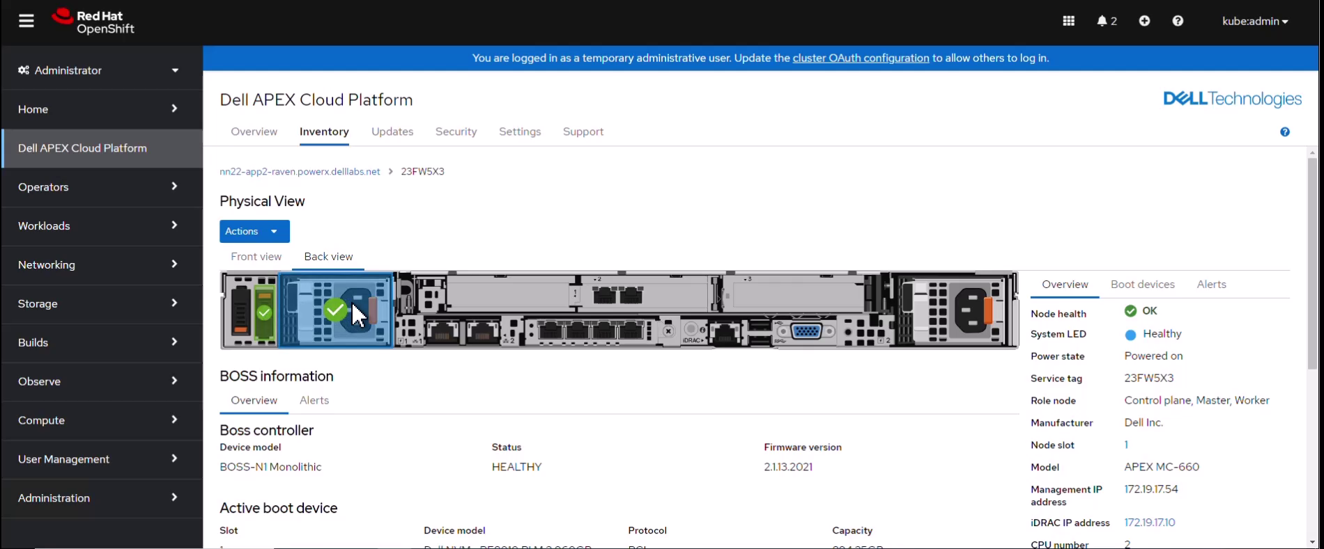 APEX Cloud Platform for OpenShift WebUI